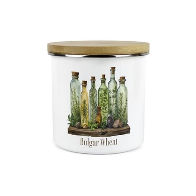 Bulgar Wheat Storage Canister - Green Herb Oils Kitchen Food Container Gifts