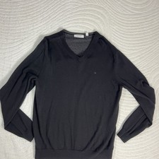 Calvin Klein Men  s Black Merino Wool Knit V-Neck Pullover Sweater Size L