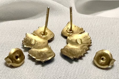 CHINESE SILVER Blue Water Lily GOLD WASH STERLING ENAMEL Post EARRINGS Vintage - Bild 18 von 18