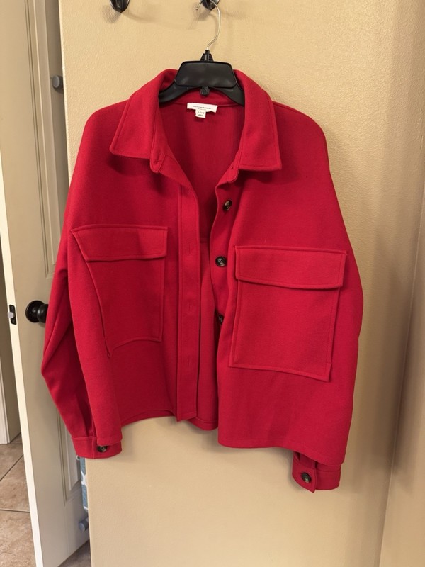 Beach lunch lounge Jacket Womens Large Utility Shacket Button Front Pockets