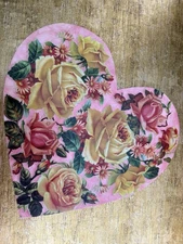 VTG Victorian Trading Die Cut Heart Print Wall Art Roses Shabby Chic Decor 12”