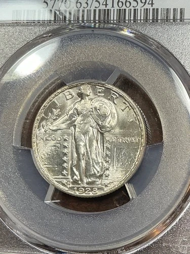 PCGS MS63 1928 S STANDING LIBERTY QUARTER NEAR BLAST WHITE