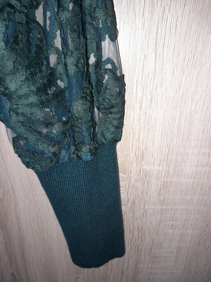 Strickkleid von ONLY Gr. XL Grün Smaragd, Feinstrick Festlich, Organza Ärmel - Bild 4 von 4