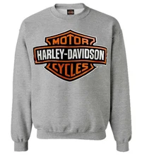 Harley-Davidson Mens Bar & Shield Long Sleeve Crew Neck Fleece Sweatshirt, Gray