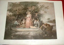 Original Old Antique Print A Party Angling A 1893 Facsimile 19th