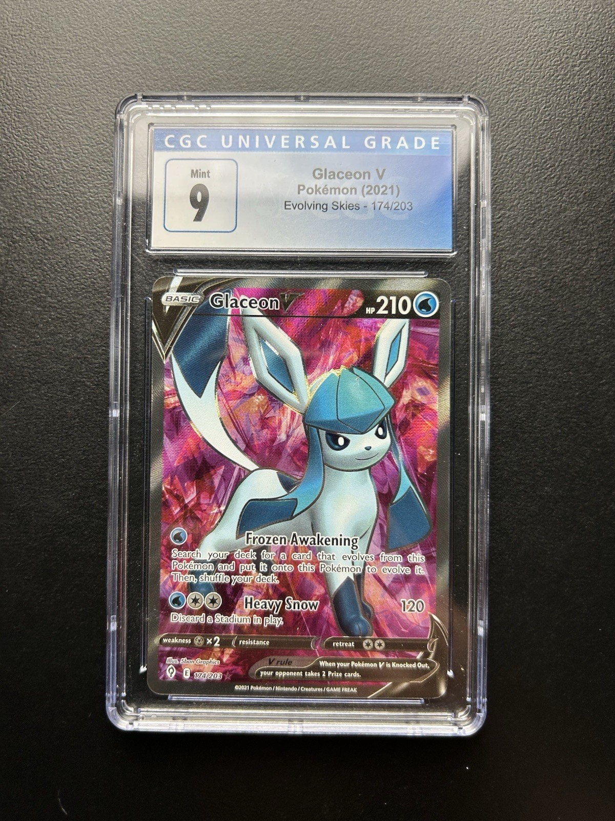 Pokemon Evolving Skies Glaceon V Full Art 174/203 CGC Graded Mint 9 ULTRA RARE