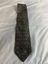 Mark Alexander 100% Silk Tie-Excellent Condition- 57" x 4" Brown Geometric