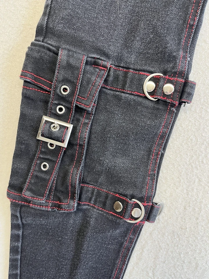 Social Collision Jeans Mens 34x32 Black Red Stitch Goth Y2K Cyber Skater - Image 2 of 4