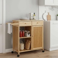 KüChenwagen Mit RäDern Natur 90,5 X 36 X 86,5 Cm Bambus KüChentrolley Speisewage