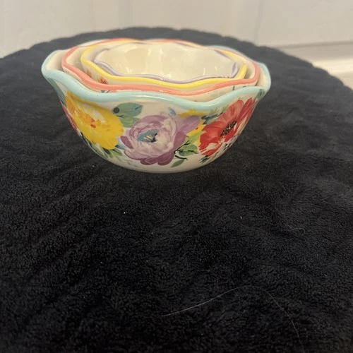 Pioneer Woman Sweet Romance Ceramic Measuring Bowls 4 Pc NWOT HTF Pastel Floral