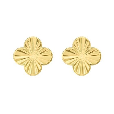 14K Gelbgold vierblättriges Kleeblatt Ohrstecker, Glücksbringer Goldohrringe #E1
