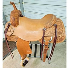 New 17" Tan Color Cutting Saddle with Tooling by Saddlesmith Maker Greenville TX