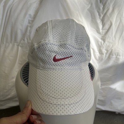 Vintage Nike Hat Red Swoosh Dri-Fit 7 Panel Mesh Tailwind Running