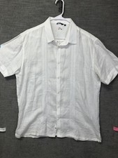 Bohio Shirt Mens XL White Linen Short Sleeve Button Front Guayabera Style Casual