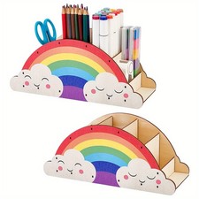 2sets Wood Detachable Rainbow Shape Pen Holder School Office Supplies