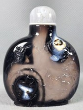 Excellent Chinese Tortoise Frog Elder Horse Carved Natural Agate Snuff Bottle