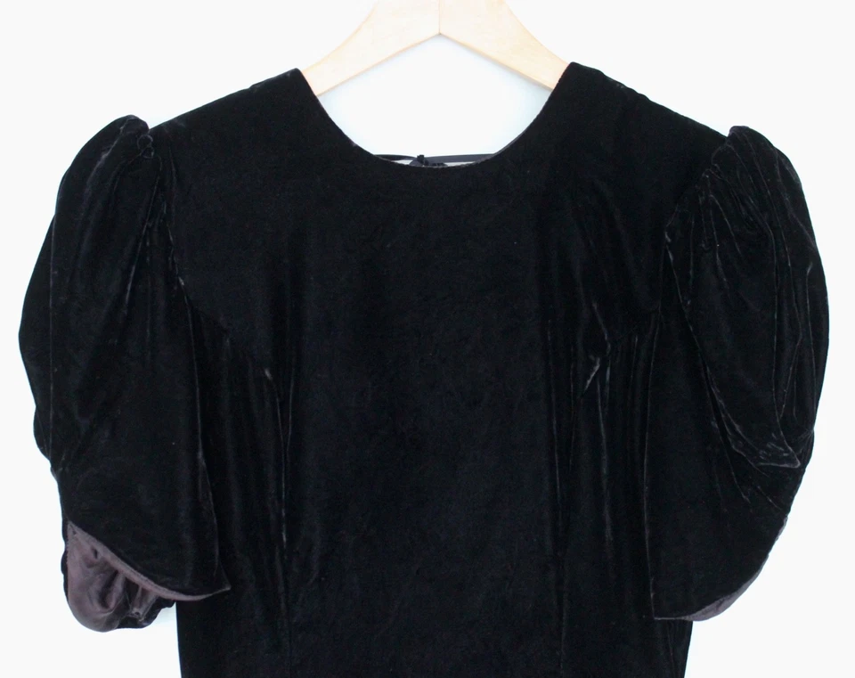 Vestido de Colección Años 80 Scott McCLINTOCK Terciopelo y Tafetán Borgoña Espalda Abierta Talla 10 Foto 2 de 4