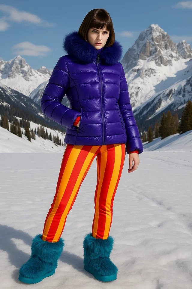 Madeleine Daunenjacke Violett Echtfellkragen 42 Luxus Glanzjacke Rüschenärmel - Bild 2 von 4