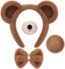 4 PCS Bear Costume Accessories Set Bear Ears Headband and Tail Bear Nose Bowtie