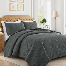 Dark Grey Quilt King Size with Striped Pattern, Lightweight Soft Summer Thin Mic