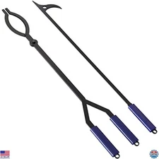 40" Rustproof Log Tongs & Poker Set - Ultimate Wood Grabber for Indoor/Outdoor