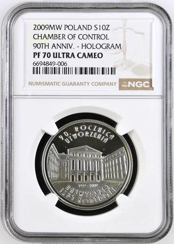 Poland 10 Zlotych 2009  Proof NGC PF70 UC  Silver  Anniversary of NIK, Hologram