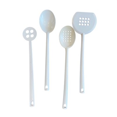 Ekco Ancona White Melamine Utensil Set of 4 13.5'' Slotted Solid Spoons Spatula