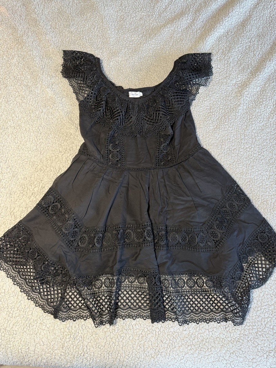 Charo Ruiz Ibiza Vaiana Black Mini Off Shoulder Lace Dress Size L