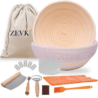 Banneton Set For Bread & Sourdough - 2 Round 9'' Proofing Baskets- Baking Love