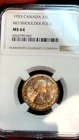 1953 Canadian 25c Cents Silver Coin Graded by NGC MS64