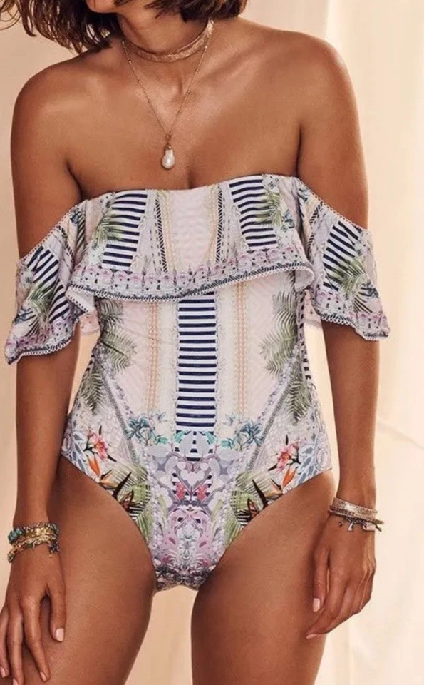 Traje de baño Camilla con volantes al hombro de una pieza Beach Shack para mujer pequeño cristal Foto 4 de 4