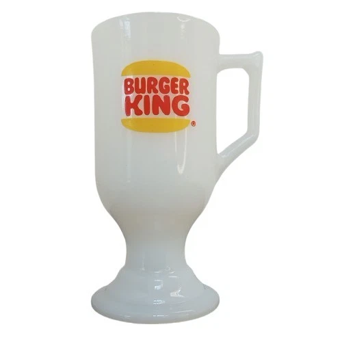Burger King Milk Glass Pedestal Tall Footed Coffee Beverage Mug Cup 5.5" Vintage