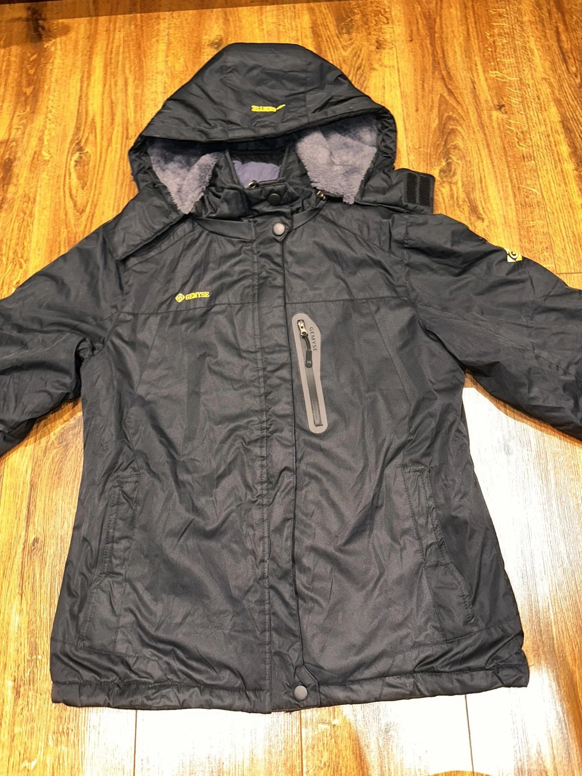 GEMYSE Black Hooded Waterproof Jacket Mens M Fleece Lined Winter Coat hood remov