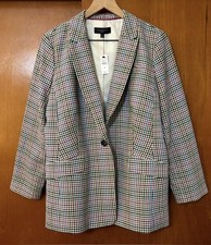 Talbots Long Blazer Multi Color Check Plaid Size 14 Petite