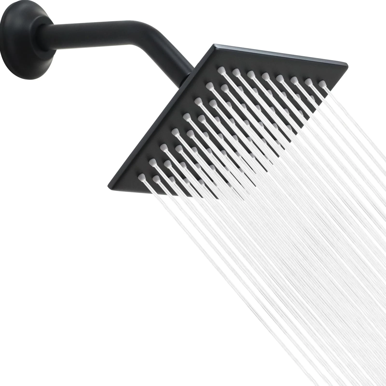 6 Inch Square Shower Head Black Stainless Steel High Pressure Rain Shower Hea...