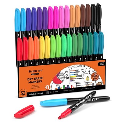 Shuttle Art 32er Pack Whiteboard Stifte, 16 1 Stück (32er Pack), 16 Farben x 2 