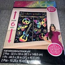 GIANT SCENE SETTER WALL DECORATING KIT HAPPY BIRTHDAY PEACE ROCK AND ROLL 6'tall