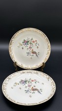 Coppia Piatti Limoges France Porcellana Oro Decoro Floreale Uccello 22 Cm