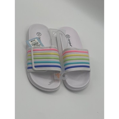 Cat & Jack Girls Rainbow Striped Slide Sandals White Multi Color Size S 13/1 NWT