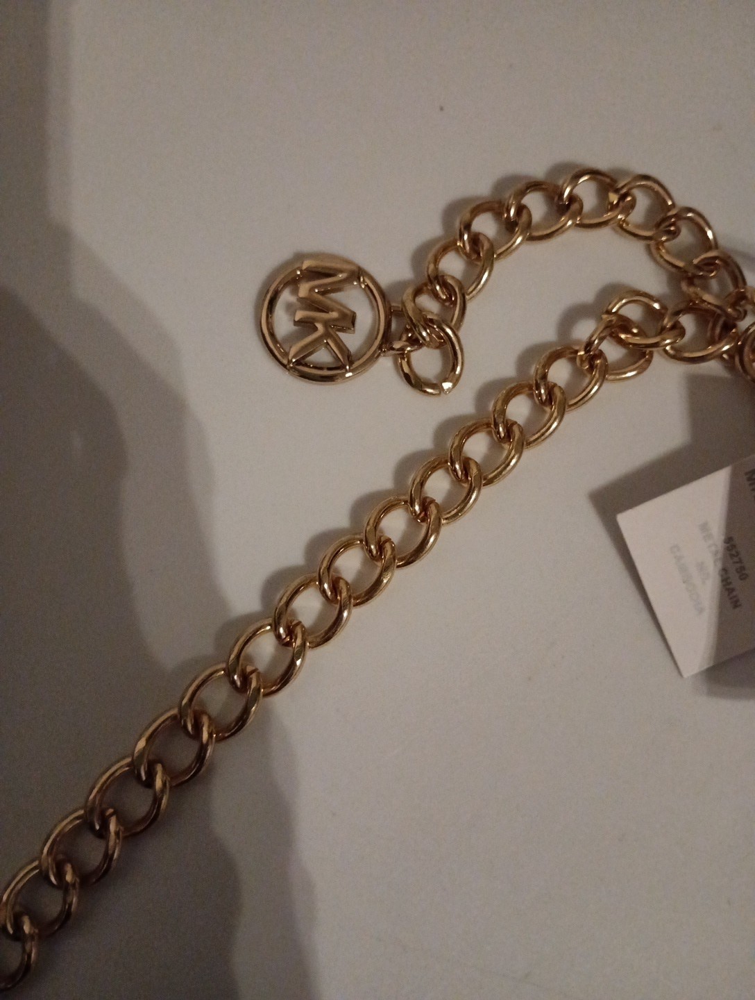 Gold Toned Michael Kors MK Logo Chain Link Belt Adjustable M/L New With Tags thumbnail 5