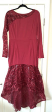 Women's M - L Red Formal Dress Tule Sequins Floral Embroidery Hi Lo Flare Hem