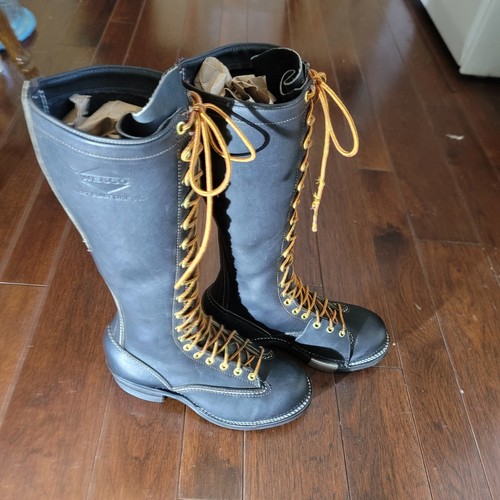 Sz 5 1/2 D- WESCO Highliner Lineman Boots Jobmaster Black Leather Vintage NEW - Picture 1 of 18
