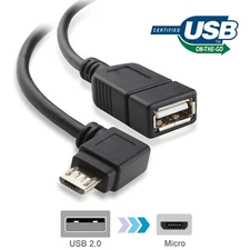 Micro USB 2.0 OTG Cable Right Angle On The Go Adapter for Android Tablets, 6inch