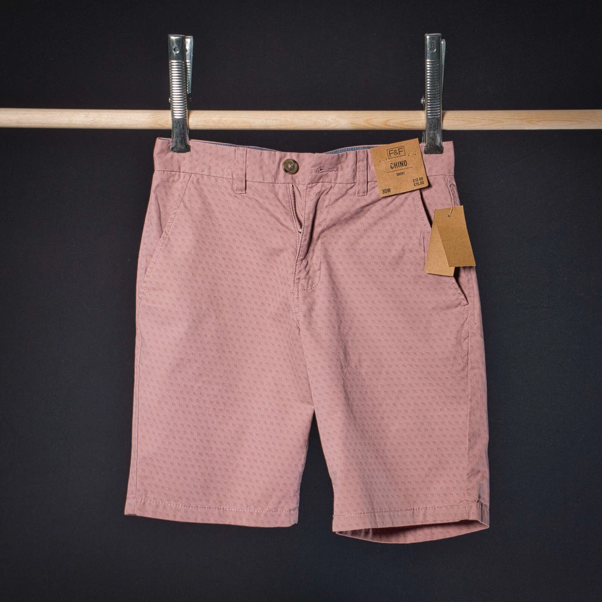 F F Tesco Mens Shorts Pink Patterned Waist 30
