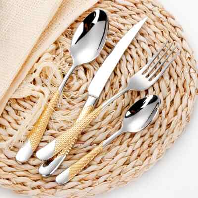 4/8/16/20/24/28 Pcs Gold Plated Cutlery Set Dishwasher Safe Flatware Set