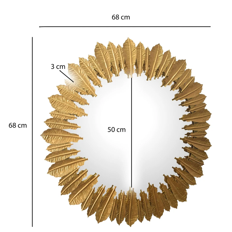 FineBuy Miroir Murale Plumes Métal 68 cm Miroir Mur Couloir Grand Moderne Doré - Photo 3/4