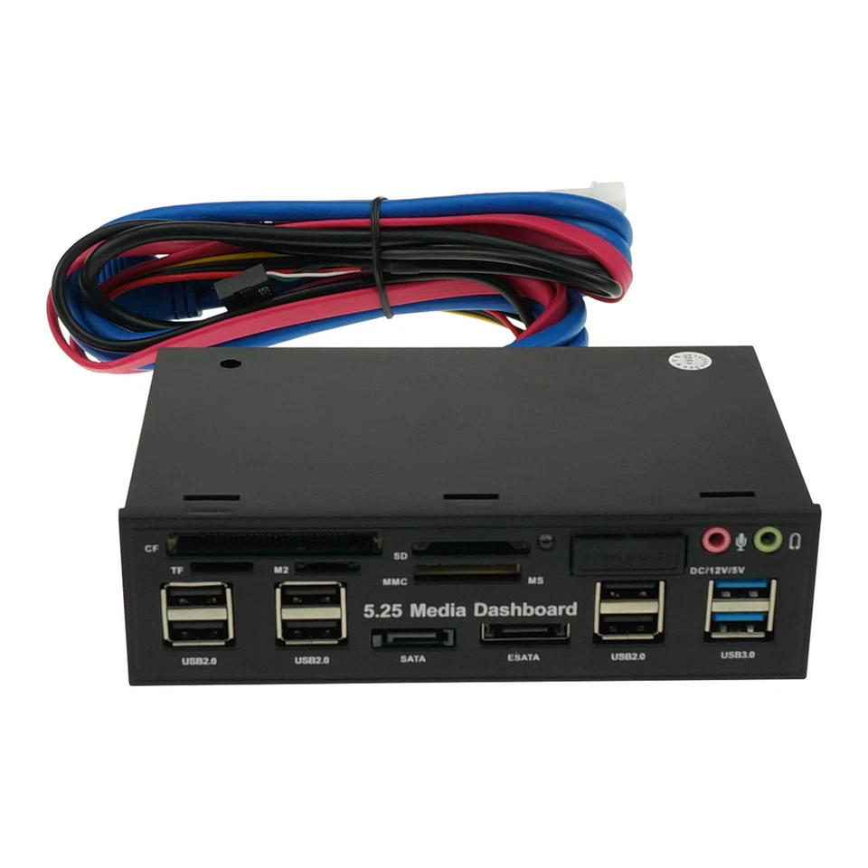 Media Dashboard 5.25 inch Front Panel Multi Function Audio eSATA USB Card Reader - Image 2 of 4