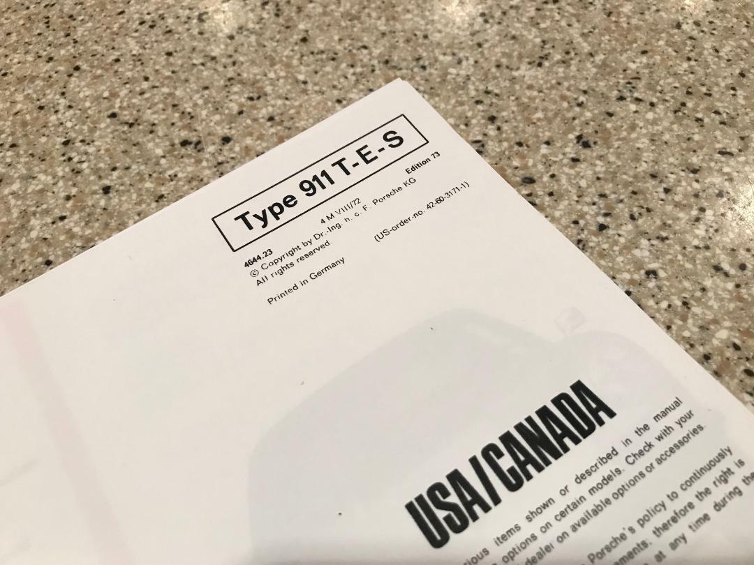 1973 PORSCHE 911 911T 911E 911S OWNERS MANUAL USA VERSION GENUINE