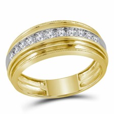 10k Yellow Gold Mens Round Diamond Milgrain Ridged Wedding Band Ring 1/2 Cttw