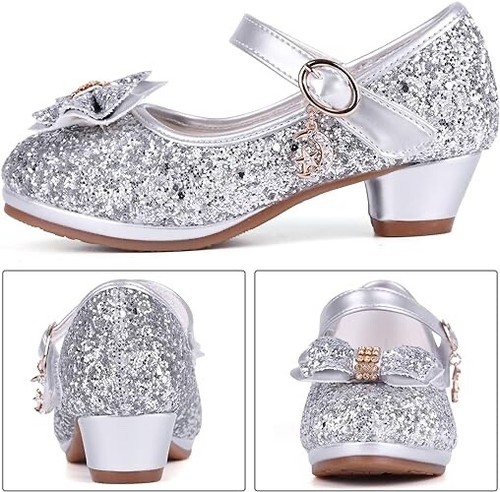 Silver Glitter Princess Shoes New with Box and Spare Heel Caps Various Sizes - Picture 6 of 8